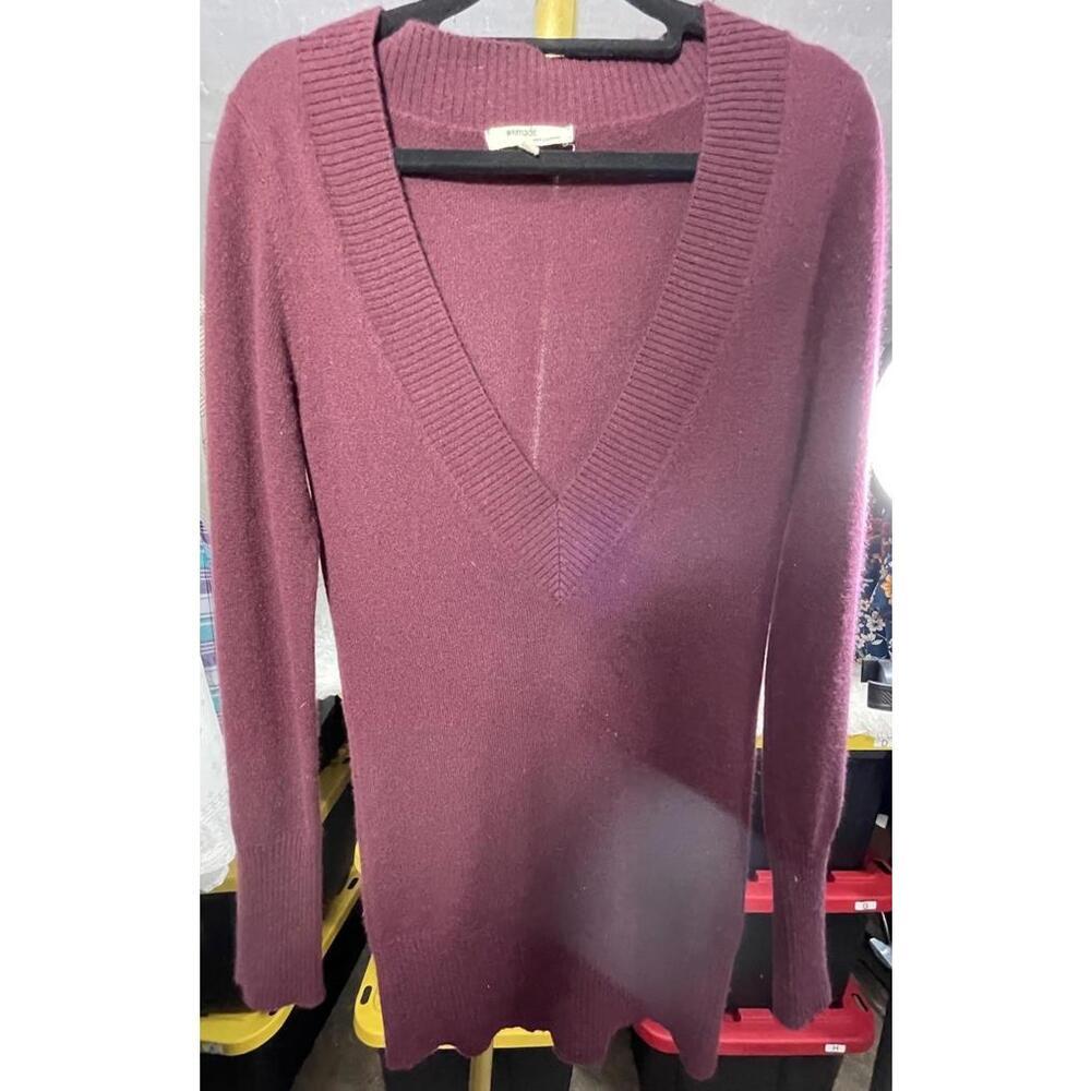 LA Made Women's Small 100% Cashmere Burgundy Sweater Tunic V-neck Top